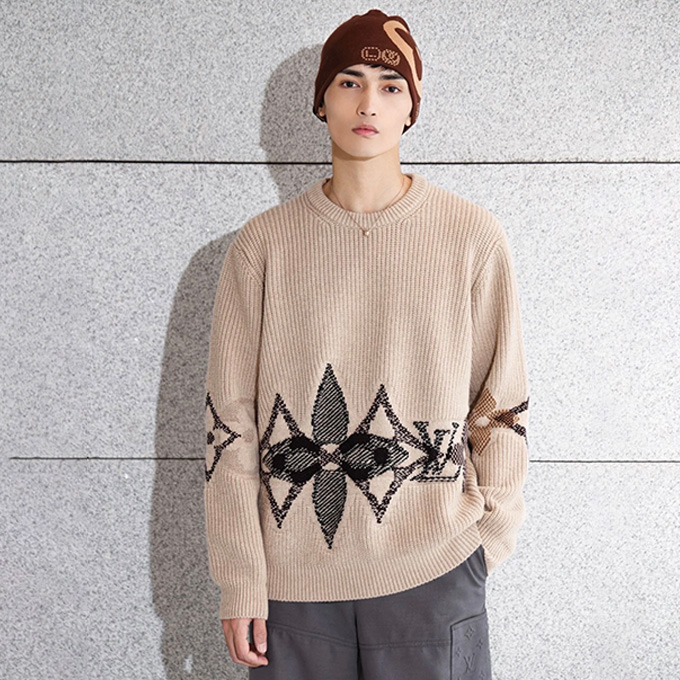 lv louis vuitton intarsia monogram crew neck sweater